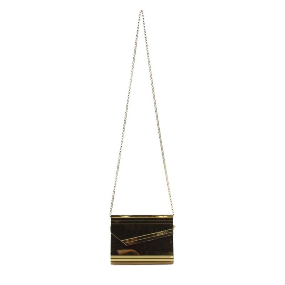 Jimmy Choo Womens Chain Strap Metallic Resin Flap Shoulder Handbag Gold Tone